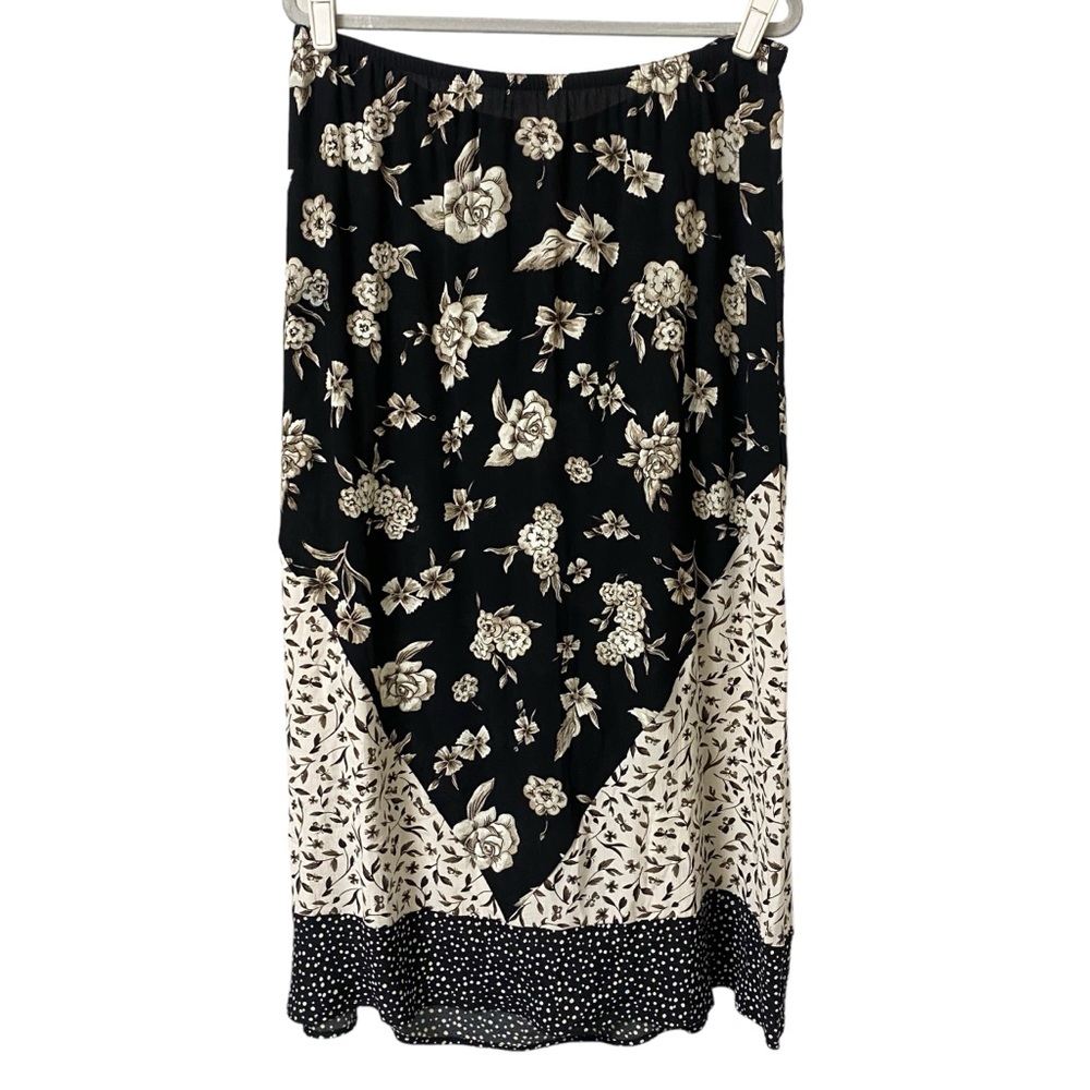 Christopher & Banks Black and Cream Floral Midi Skirt